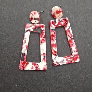 Red and white Style Crush Geometric Resin Abstract Earrings